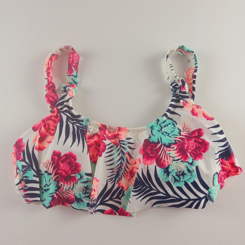 SO Flounce Bikini Top with Knot Juniors Size Medium Malibu Tropical Swimsuit